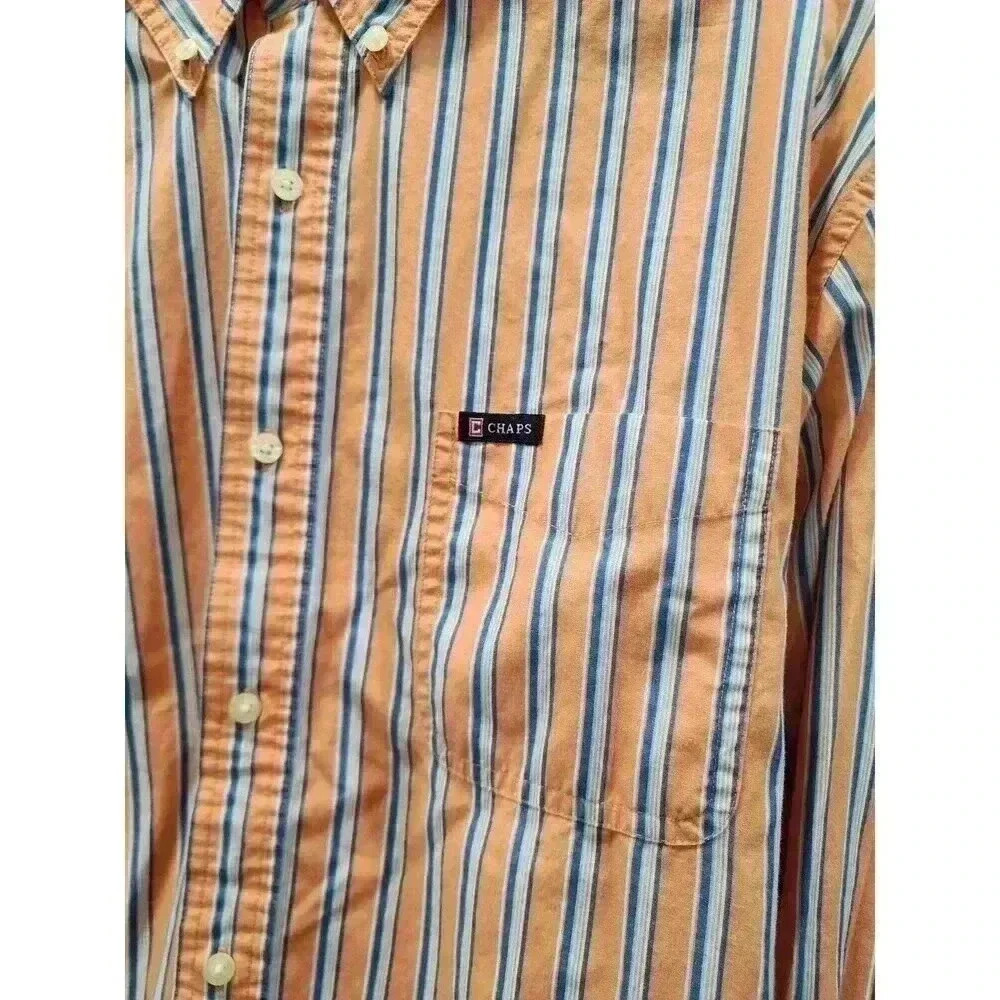 Chaps Men's Orange And Blue Striped Long Sleeve Dress Shirt Size XL - Picture 2 of 6